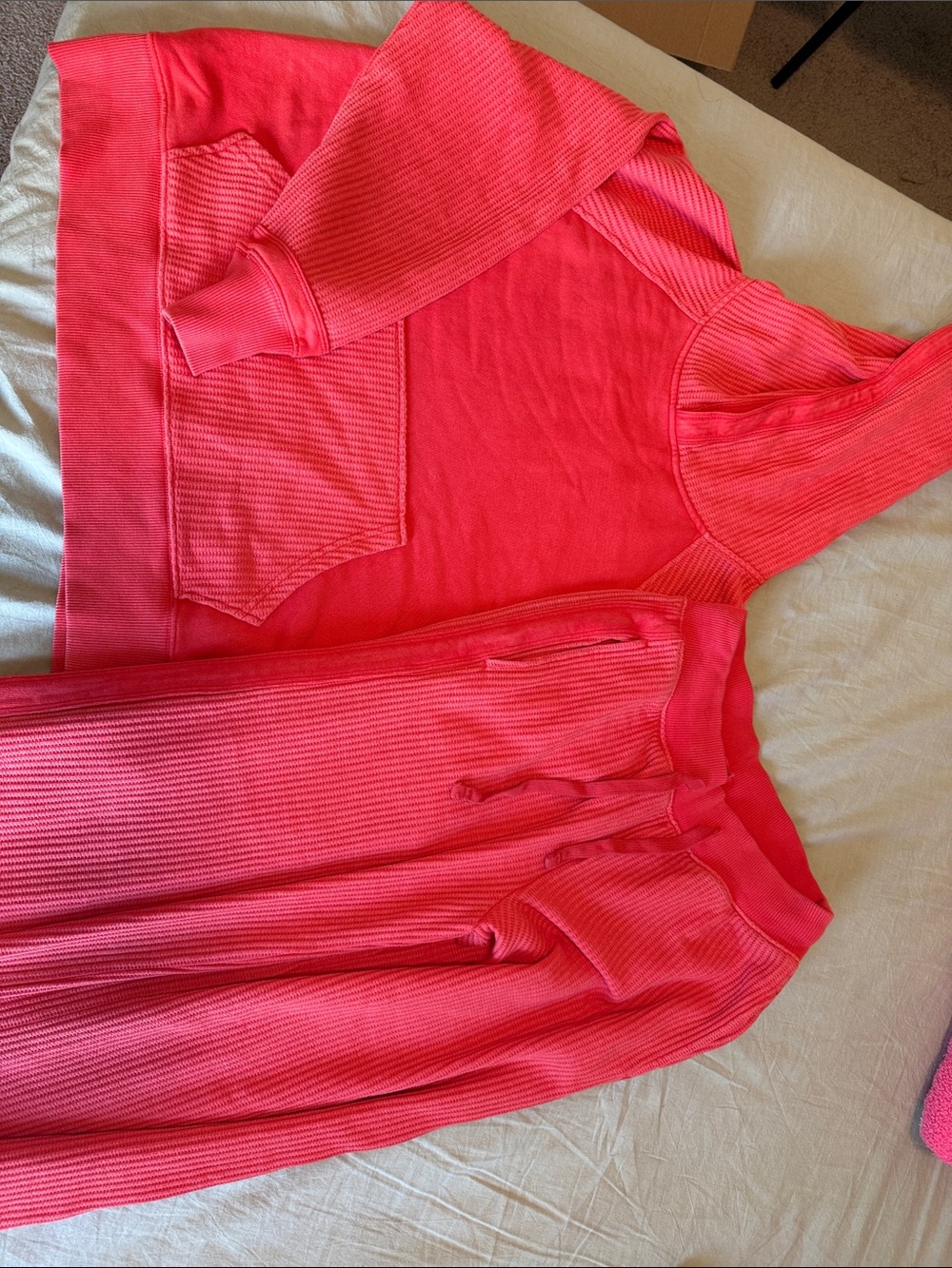 aerie Coral Ribbed Hoodie and Jogger Set